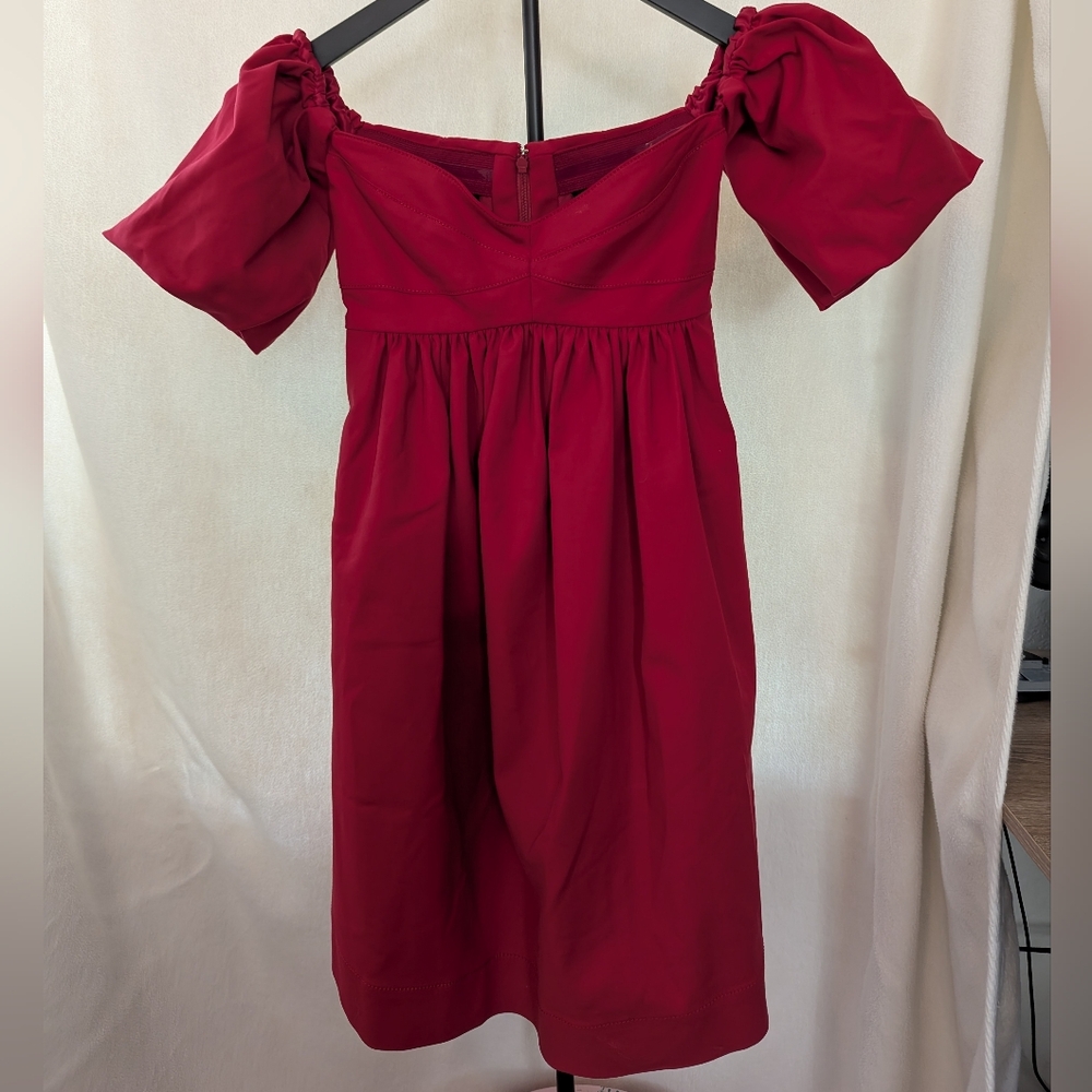 Pinko Red Midi Dress with Puff Sleeves
